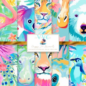Preppy dierentuindieren digitaal papier, 10 naadloze patronen voor afdrukbaar plakboekpapier - direct downloaden, patroon babykamer