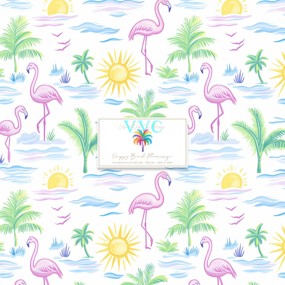 Preppy Beach Flamingo Digital Paper, 1 Seamless Pattern for Scrapbook ...