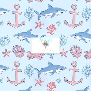 Preppy Sharks Digital Paper, 1 Seamless Pattern for Scrapbook Paper-Instant Download, seamless nautical, boy shark pattern, summer pattern