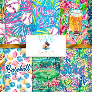 Preppy Baseball Digital Paper, 10 Seamless Patterns for Printable Scrapbook Paper - Instant Download, baseball game, baseball, sports