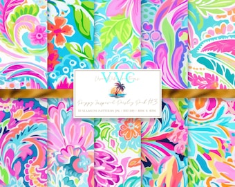 Preppy Inspiriert Paisley Pack #3 digitales Papier, 10 nahtlose Muster für druckbares Scrapbook-Papier - sofortiger Download, lebendig