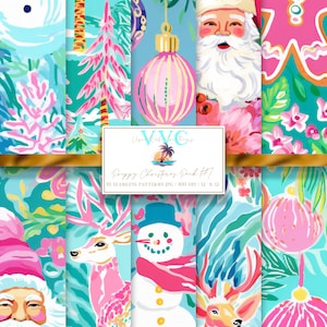 Preppy Christmas Pack #7 Papel Digital, 10 Patrones Sin Costuras para Papel Scrapbook - Descarga Instantánea, invierno, nieve, vacaciones