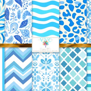 Preppy Blue Digital Paper, 10 Seamless Patterns for Printable Scrapbook Paper - Instant Download, seamless animal print, cheetah print