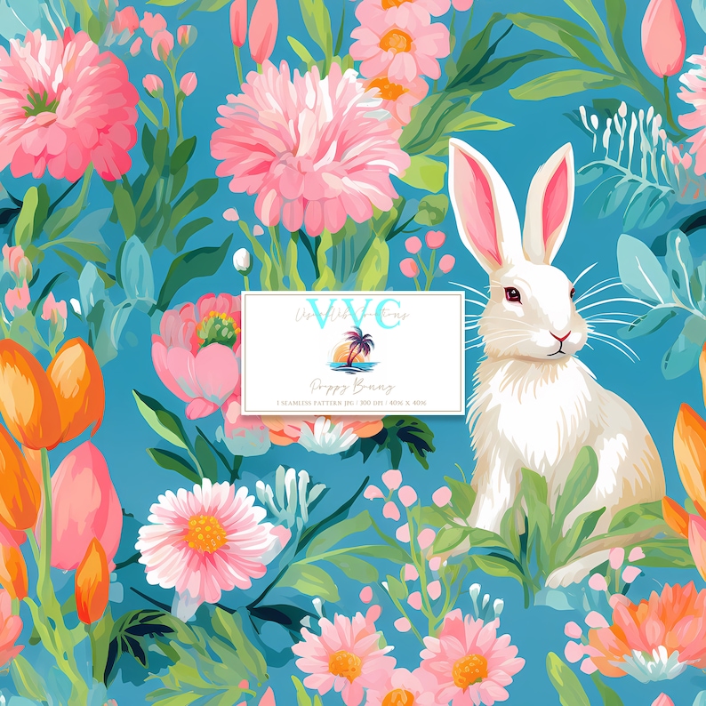Preppy Bunny Digital Paper, 1 Seamless Pattern for Printable Scrapbook ...
