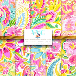 Preppy inspiriert Sommer Sonnenschein Paisley digitales Papier, 10 nahtlose Muster für druckbares Scrapbookpapier - sofortiger Download