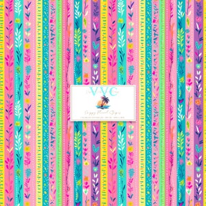 Papier numérique preppy rayures florales, 1 modèle sans couture pour scrapbooking papier-téléchargement instantané, bouquet, fleur, fleurs, fleurs sauvages, vertical