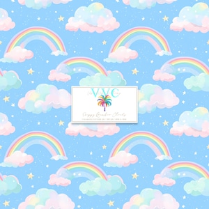 Preppy Rainbow Clouds Digital Paper, 1 Seamless Pattern for Printable Scrapbook Paper - Instant Download, whimsical pastel rainbows