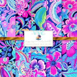 Preppy Inspired Paisley Pack #5 Digital Paper, 10 Seamless Patterns for Printable Scrapbook Paper - Instant Download, vibrant