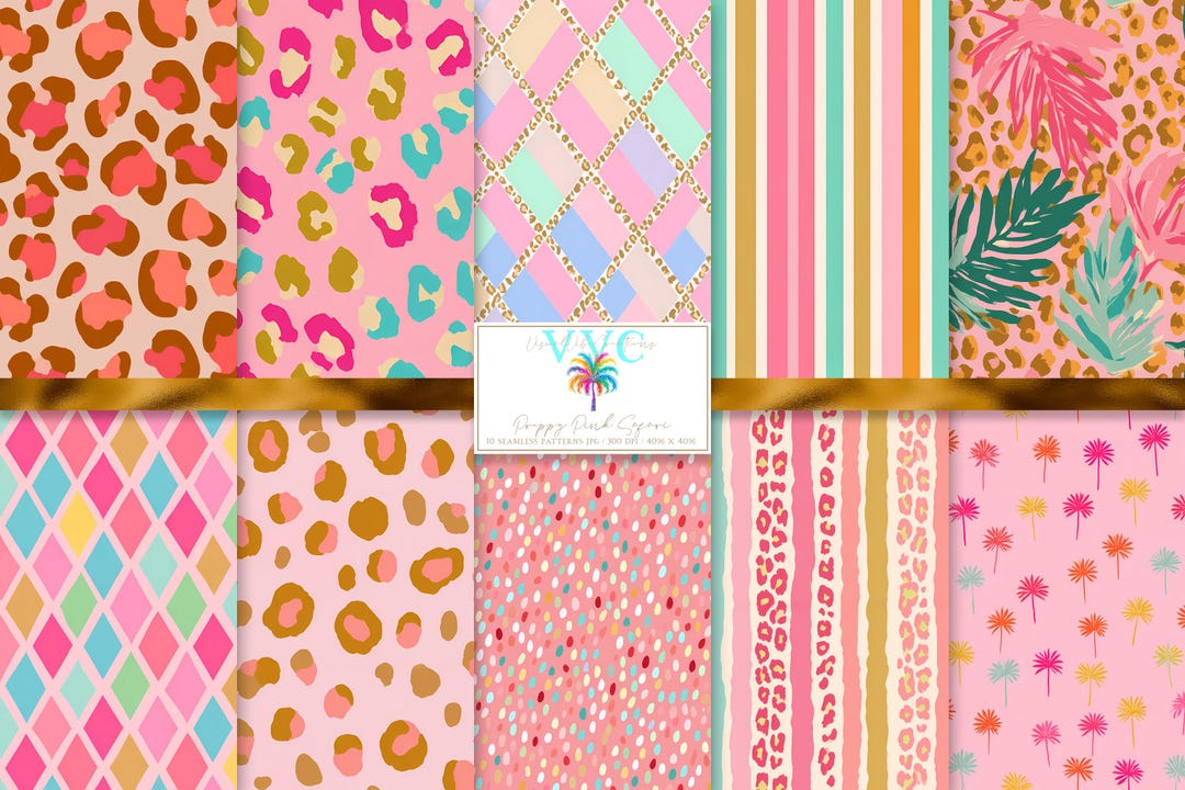 Pink Leopard Pattern Preppy Preppy Pink Safari, 10 Seamless Patterns, Leopard Print Collection ...