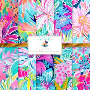 Papier numérique Preppy Paradise, 10 modèles sans couture pour papier de scrapbooking imprimable - Téléchargement immédiat, dynamique, fleur, floral