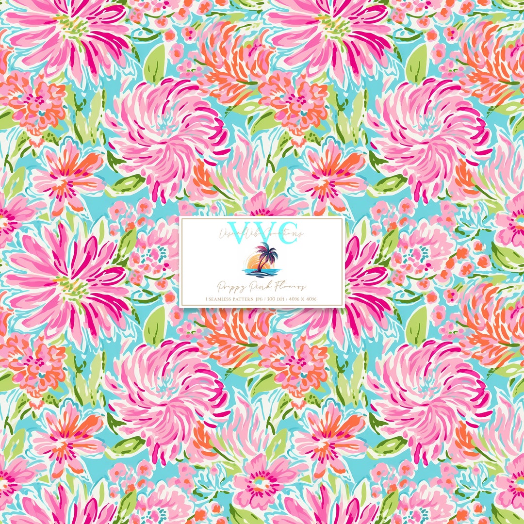 Preppy Pink Flowers Digital Paper, 1 Seamless Pattern for Scrapbook ...
