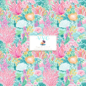 Preppy Beach Coral Digital Paper, 1 Seamless Tropical Pattern for Printable Scrapbook Paper - Instant Download, island, ocean coral, sea