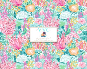 Preppy Beach Coral Digital Paper, 1 Seamless Tropical Pattern for Printable Scrapbook Paper - Instant Download, island, ocean coral, sea