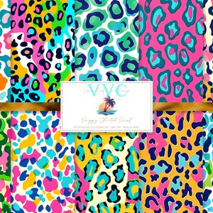 Papel digital con estampado de guepardo preppy, 10 patrones sin costuras para papel imprimible para álbumes de recortes (descarga instantánea), estampado animal, estampado de leopardo