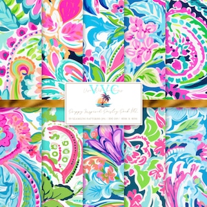 Preppy Inspired Paisley Pack #2 Carta digitale, 10 modelli senza soluzione di continuità per carta da scrapbooking stampabile - Download immediato, vibrante