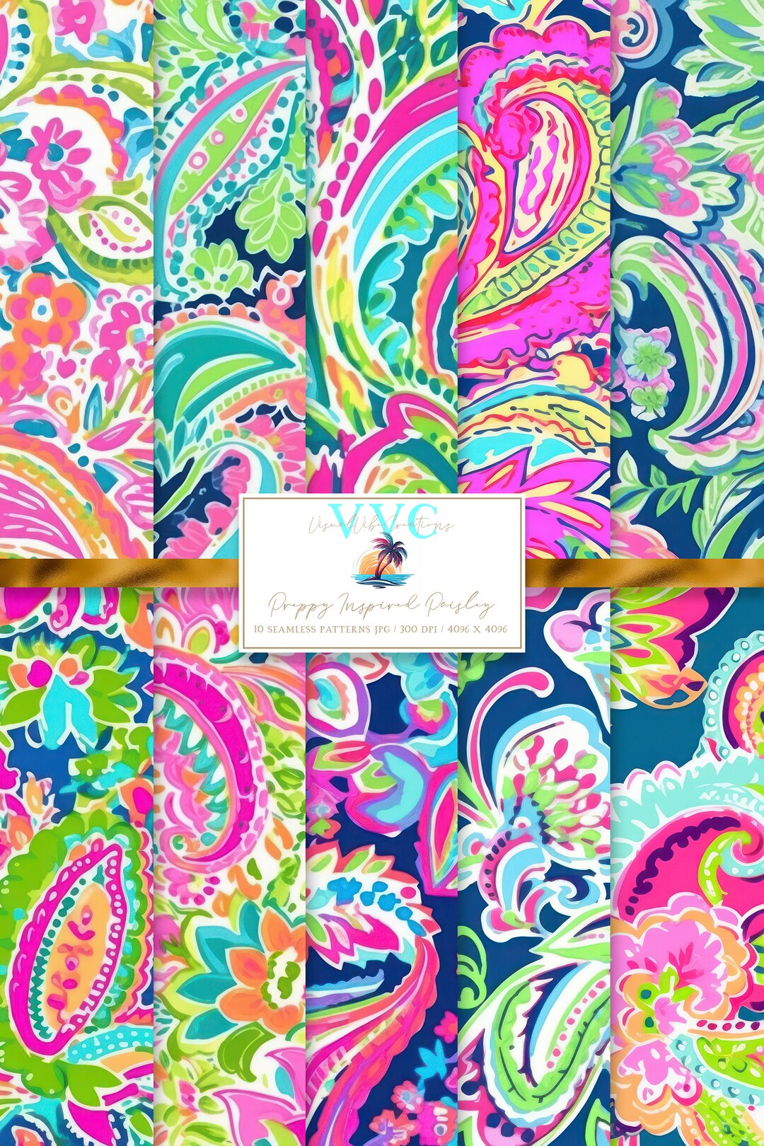 Preppy Inspired Paisley Digital Paper, 10 Seamless Colorful Patterns ...