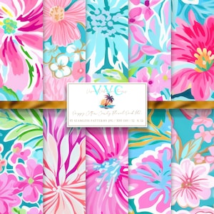 Pacote floral de algodão doce formal nº 2, papel digital, 10 padrões de flores sem costura para papel de scrapbook para impressão - download instantâneo, rosa, azul