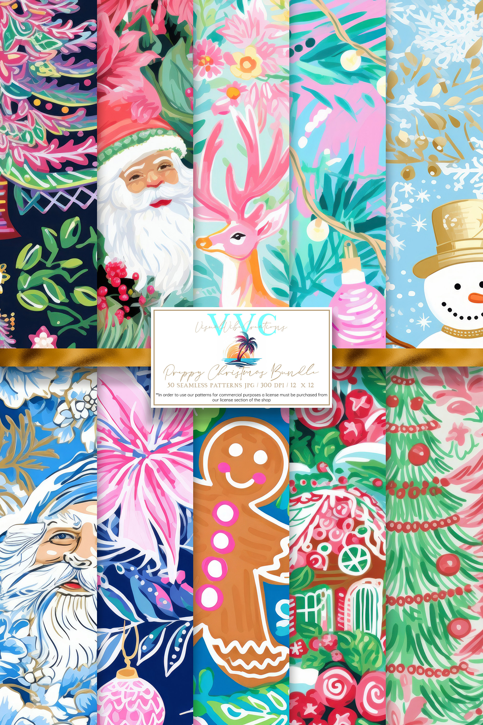 50 Seamless Preppy Christmas Patterns Bundle Digital Paper 