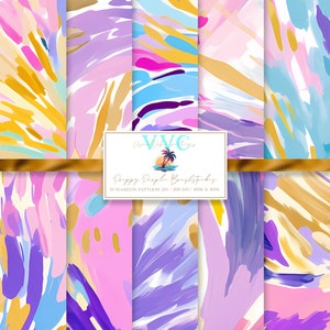 Papel digital Preppy Purple Brushstrokes, 10 patrones sin costuras para papel de álbum de recortes imprimible, descarga instantánea, lavanda, lila, pincelada