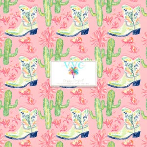 Papier numérique de cow-girl preppy, 1 modèle sans couture pour téléchargement immédiat de papier de scrapbooking, fille de la campagne, cow-boy, motif cactus, motif désert