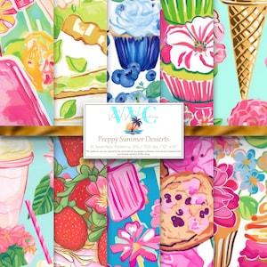 Adrette Sommer Desserts Digitales Papier, 10 nahtlose Muster für Printable Scrapbook, Instant Download, Keks, Kuchen, Eis, Obst-Muster