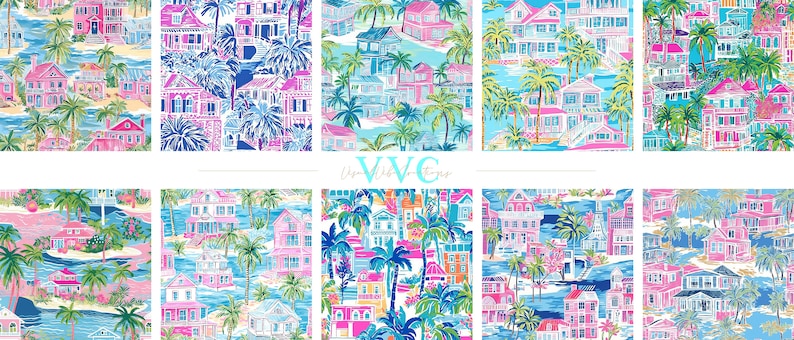 Tropical Beach House Digital Paper, 10 Seamless Preppy Beach Patterns ...