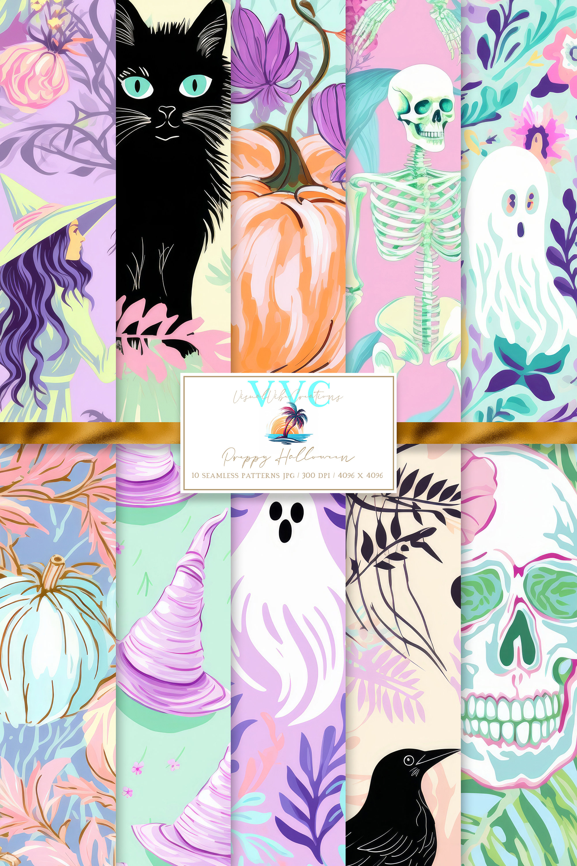 Preppy Halloween Digital Paper, 10 Seamless Patterns for Printable Scrapbook Paper - Instant Download, fall, autumn, pumpkin