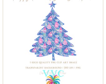 Preppy Pink & Blue Christmas Clipart - transparent background in PNG - xmas, christmas tree, Merry Christmas, pink christmas, pastel xmas