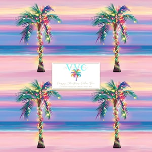 Carta digitale Preppy Christmas Palm Tree, 1 modello senza soluzione di continuità per carta da scrapbooking stampabile - Download immediato, Natale costiero