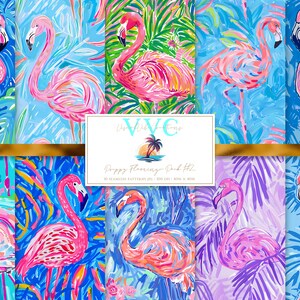 Preppy Flamingo Pack #2 Digital Paper, 10 Seamless Patterns for Printable Scrapbook Paper - Instant Download, vibrant, summer, beach pattern