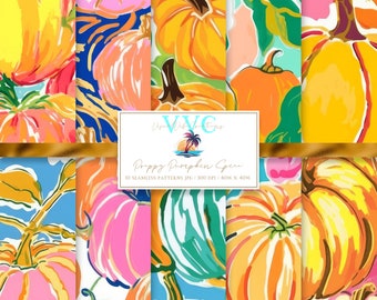 Preppy Pumpkin Spice Digital Paper, 10 Seamless Patterns for Printable Scrapbook Paper - Instant Download, fall, autumn