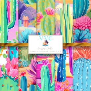 Papel digital Preppy Cactus Pack, 10 patrones sin costuras para papel de álbum de recortes imprimible - Descarga instantánea, desierto, patrón occidental, australia