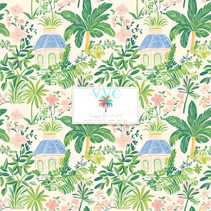 Papier numérique de hutte de plage preppy, 1 modèle sans couture pour le papier de scrapbooking, téléchargement immédiat, modèle de hutte de tiki, été sans couture, image tropicale