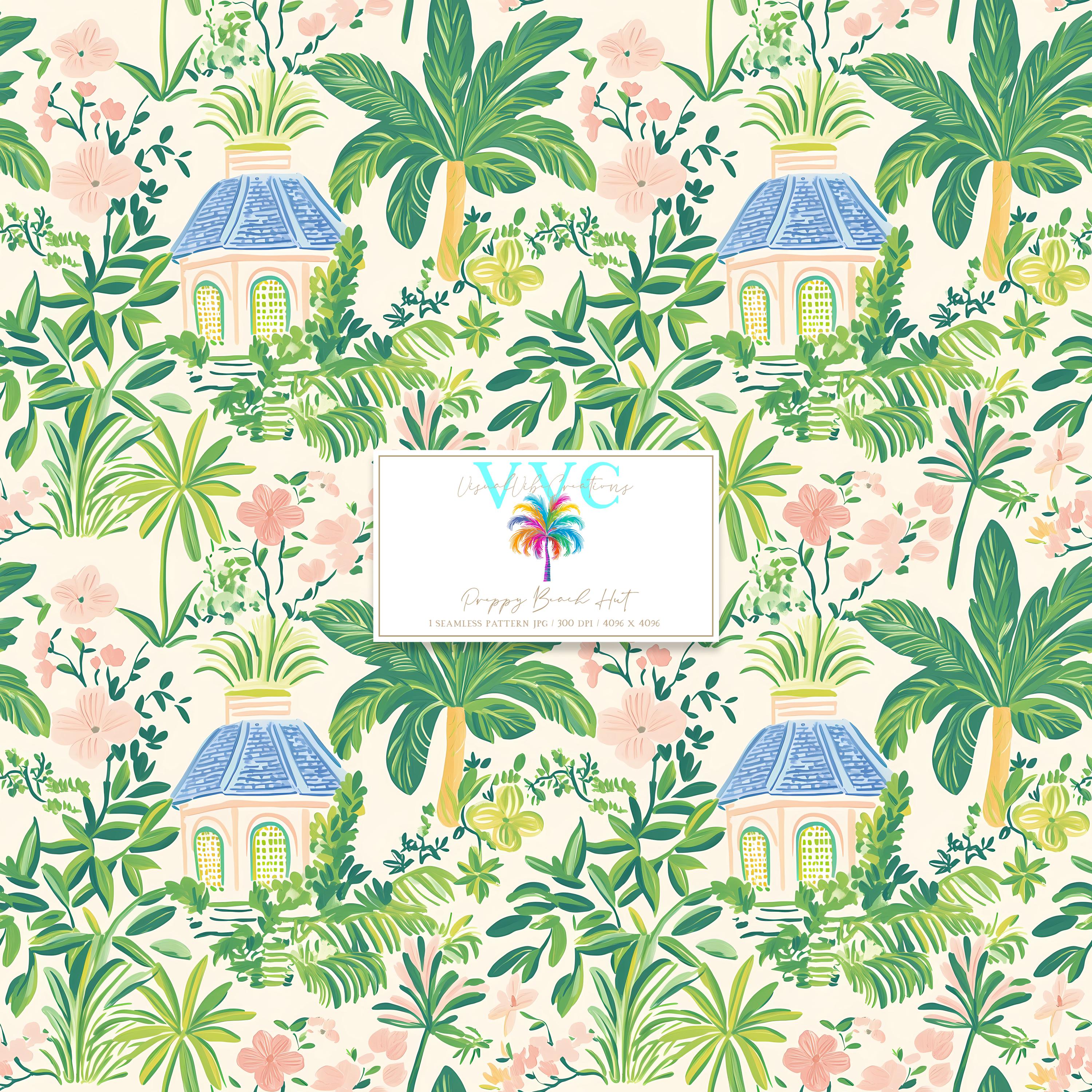 Pattern Hut Preppy Beach Hut Digital Paper, 1 Seamless Pattern for Scrapbook Paper ...