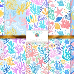 Preppy Beach Life Digital Paper, 10 Seamless Patterns for Printable Scrapbook Paper - Instant Download, coastal fabric design, beach lover