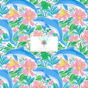 Preppy Delfin Digital Papier, 1 nahtlose Muster für Scrapbook Papier zum ausdrucken, Sofort Download, Delfin muster, sea life Muster