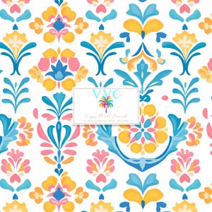 Preppy Floral Damask Digital Paper, 1 Seamless Pattern for Printable Scrapbook Paper - Instant Download, flower pattern, seamless damask