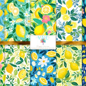Citrons preppy, papier numérique 10 motifs sans couture, papier de scrapbooking imprimable citron agrumes, décoration de cuisine fruits d'été, téléchargement immédiat
