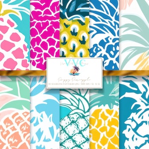 Preppy Ananas digitales Papier, 10 nahtlose Muster für Scrapbook Papier - Instant Download, Ananas, tropische Früchte