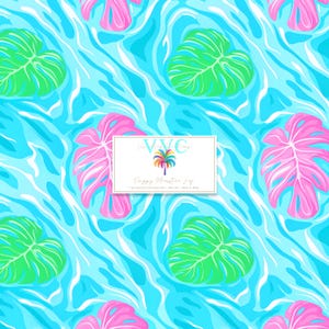 Preppy Monstera Leaf Digital Paper, 1 Seamless Pattern for Printable Scrapbook Paper - Instant Download, seamless summer, beach pattern