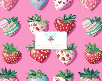 Preppy Chocolate Covered Strawberries Digital Paper, 1 Seamless Pattern for Printable Scrapbook - Instant Download, valentines day
