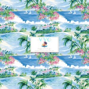 Preppy Island Life Digital Papier, 1 nahtlose Muster für Scrapbook Papier - Instant Download, print, Strand, Sommer, Meer, Palme, sich wiederholend
