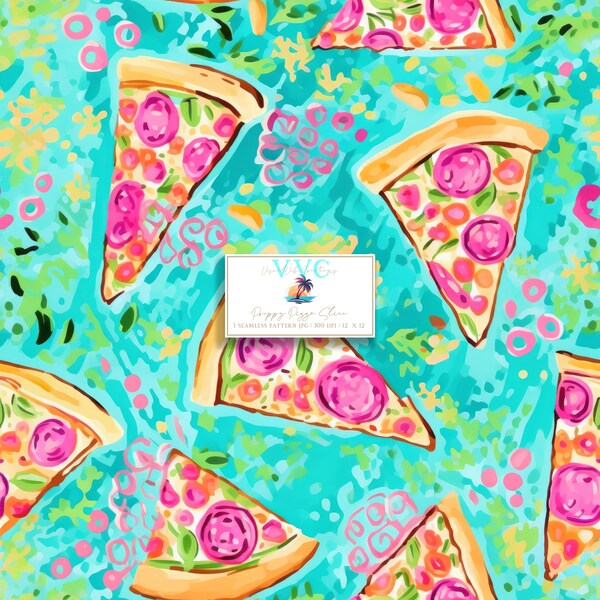 Preppy Pizza Slice Digital Paper, 1 Seamless Tropical Pattern for Printable Scrapbook Paper - Instant Download, pizza party, pepperoni pizza