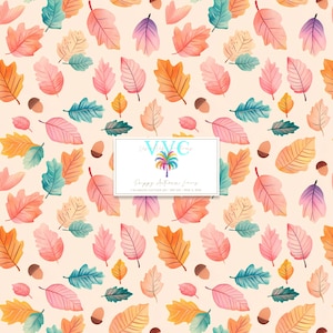 Preppy Autumn Leaves Digital Paper, 1 Seamless Pattern for Scrapbook Paper - Instant Download, print, fall, acorn, halloween, harvest, leaf