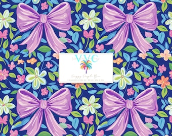 Preppy Purple Bow, 1 Seamless Pattern, Navy Floral Digital Paper