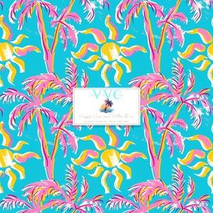 Preppy Palmen & Sonne Papier, 1 nahtloses Muster für Printable Scrapbook Papier, Instant Download, Strand, Tropisch, Sommer, Sonnenschein