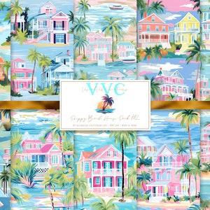 Preppy Beach House Pack #2 Papel digital, 10 patrones sin costuras para papel de álbum de recortes imprimible - Descarga instantánea, isla, Florida, verano