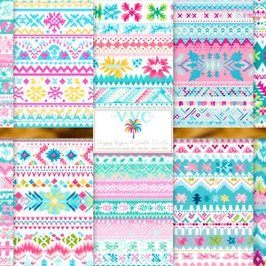 Preppy Inspired Winter Sweater Digital Paper, 10 Seamless Patterns for Scrapbook, Pastel Nordic Christmas Stripes, Winter Fair Isle Prints