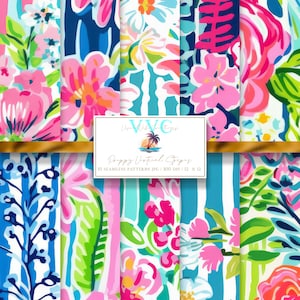 Papier numérique à rayures verticales BCBG, 10 modèles sans couture pour papier de scrapbooking imprimable, téléchargement immédiat, floral, rayé, fleur, printemps