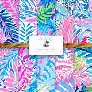 Papier numérique plante preppy fougère, 10 motifs floraux preppy sans couture pour papier de scrapbooking imprimable - téléchargement immédiat, plante, botanique, feuille